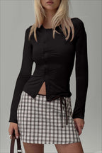 Buttoned Fitted Crew Neck Knit Sweater