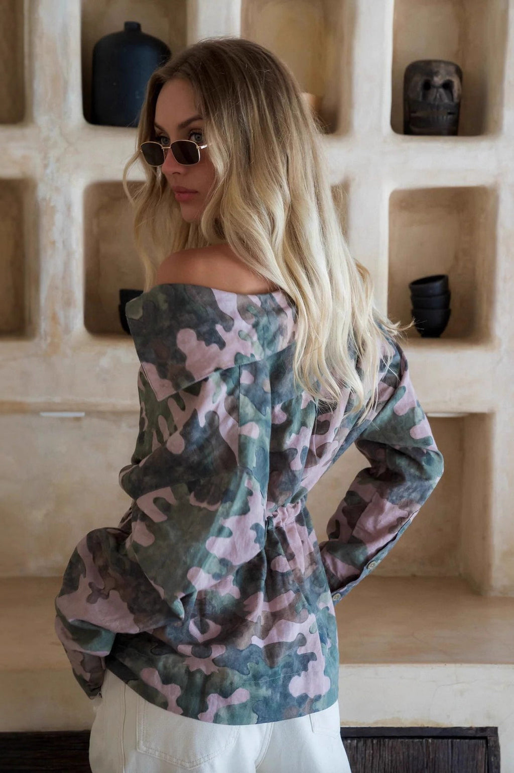 Camouflage Print Long Sleeve Blouse