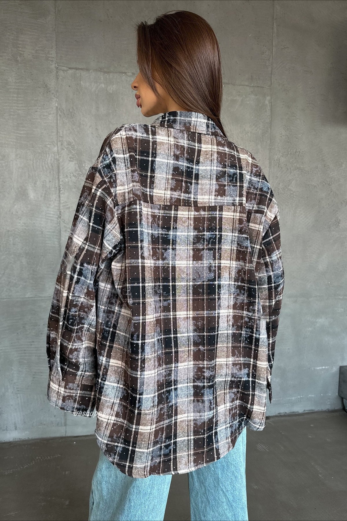 Rhinestone Embellished Plaid Blouse