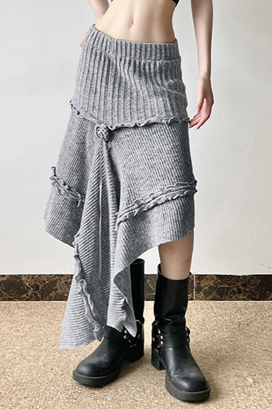 High Waist Asymmetrical Knit Skirt