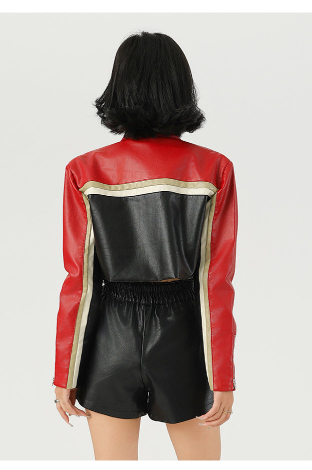 Cropped Moto Faux Leather Coat