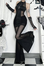 Halter Neck Top High-Slit Skirt Two Pieces Set