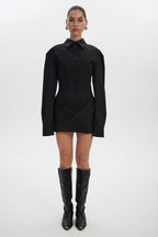 White Waist-Tie Long Sleeve Bodycon Mini Dress