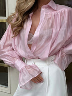 Satin Balloon Sleeve Blouse
