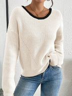 Back Bow Detail Crewneck Knit Sweater