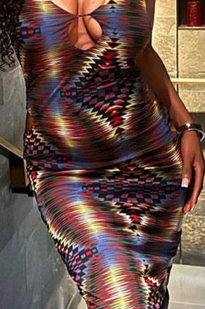 Stylish Floral Print Backless Bodycon Maxi Dress