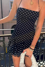 Polka Dot Halter Neck Backless Bodycon Mini Dress