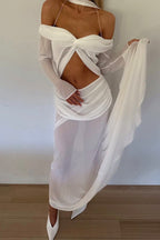 Ruched Cut Out Chiffon Boho Dress