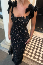 Sexy Hollow Out Slim Bow Lace Up Sleeveless Floral Dress