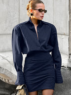 Striped Long Sleeve Shirt Dress Blouse