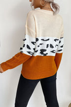 Contrast Leopard Pattern Knit Sweater