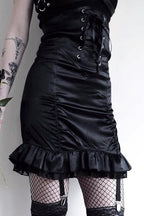 Lace Trim Ruched Patchwork Skirt