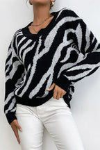 Warm Zebra Pattern Pullover Sweater