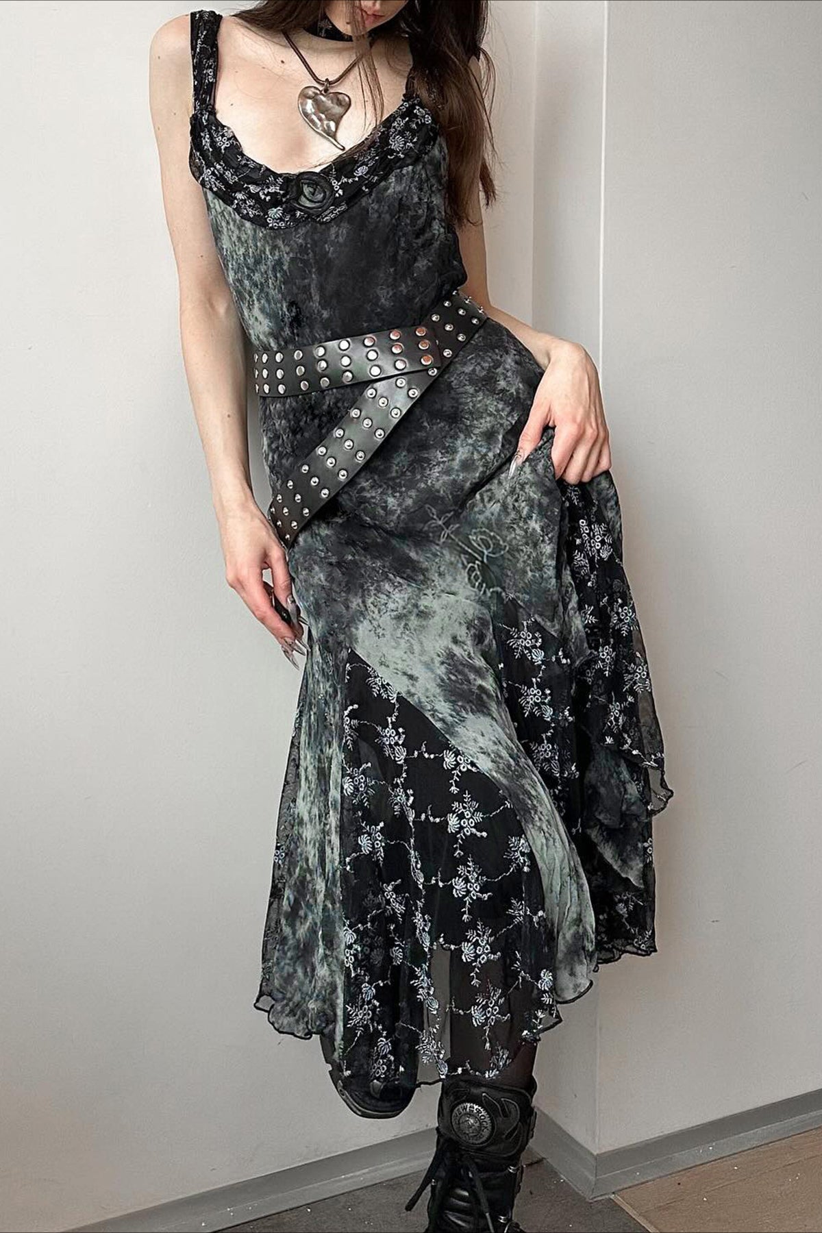 Vintage Gothic Ombre Floral Maxi Dress