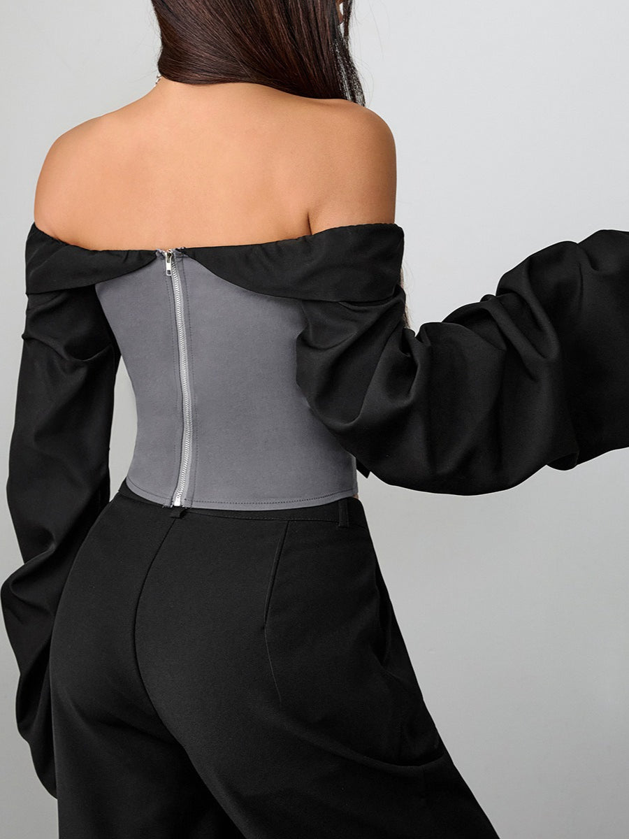 Vintage Corset Tie Up Long Sleeve Blouse