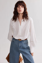 French Style White Lace Embroidered Loose Blouse