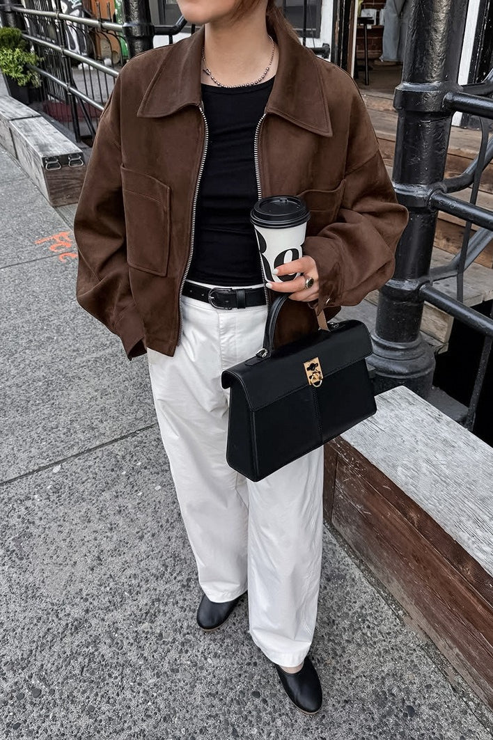 Loose Fit Brown Suede Jacket
