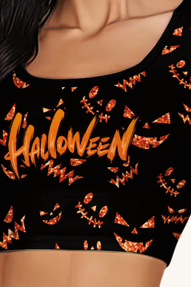 Halloween Ghost Print Pleated SkirtTop Two Pieces Set