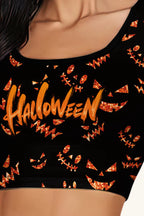 Halloween Ghost Print Pleated SkirtTop Two Pieces Set