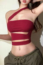 Asymmetrical Cutout Strapless Knit Top