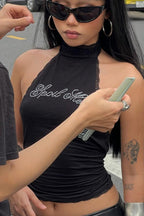 Rhinestone Letter Lace Cami Knit Top