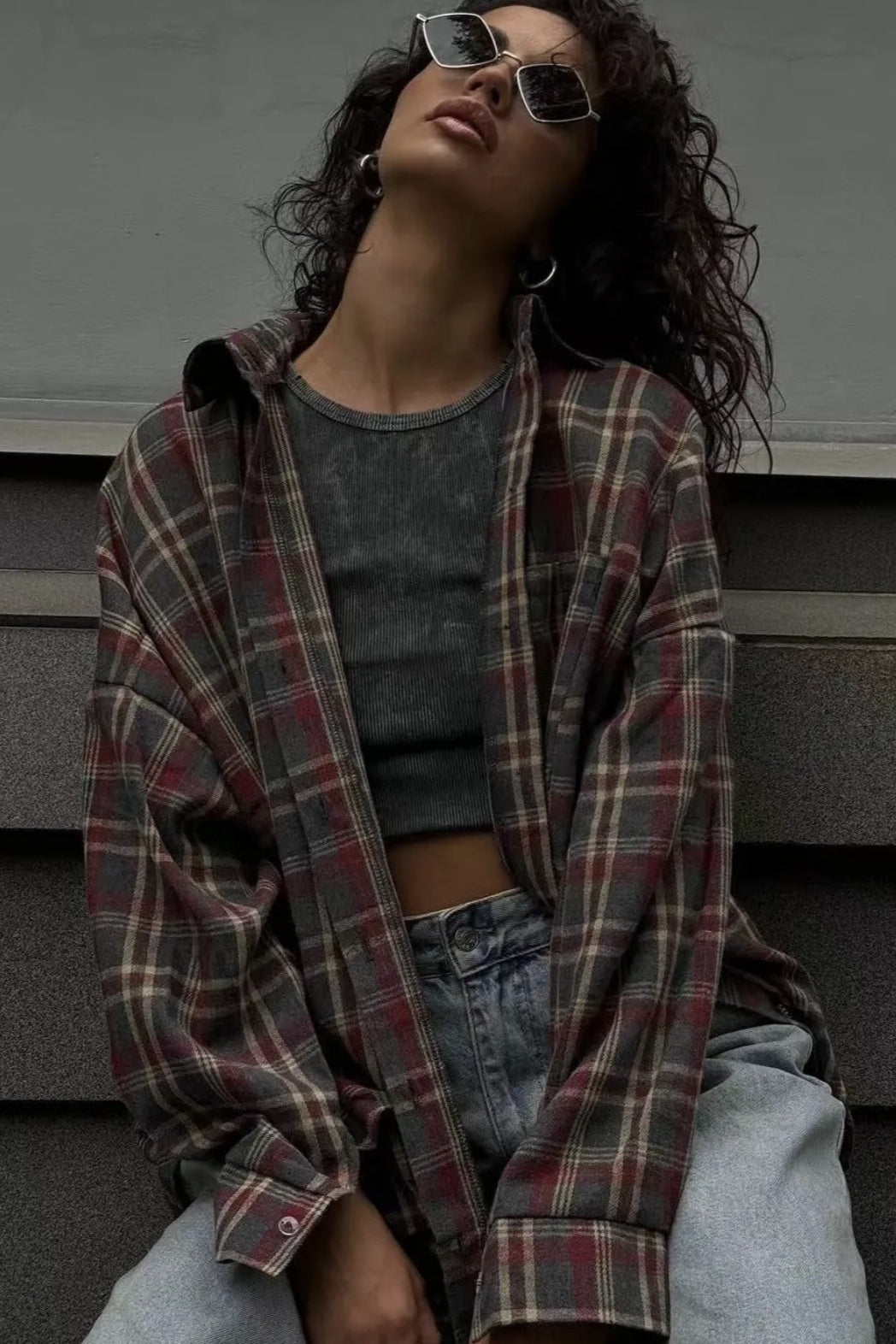 Casual Plaid Lapel Shirt Blouse