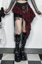 Asymmetric Tartan Lace Patch Skirt