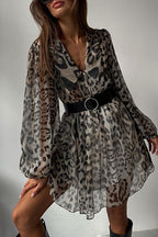 Chiffon Leopard Print Peter Pan Collar Mini Dress