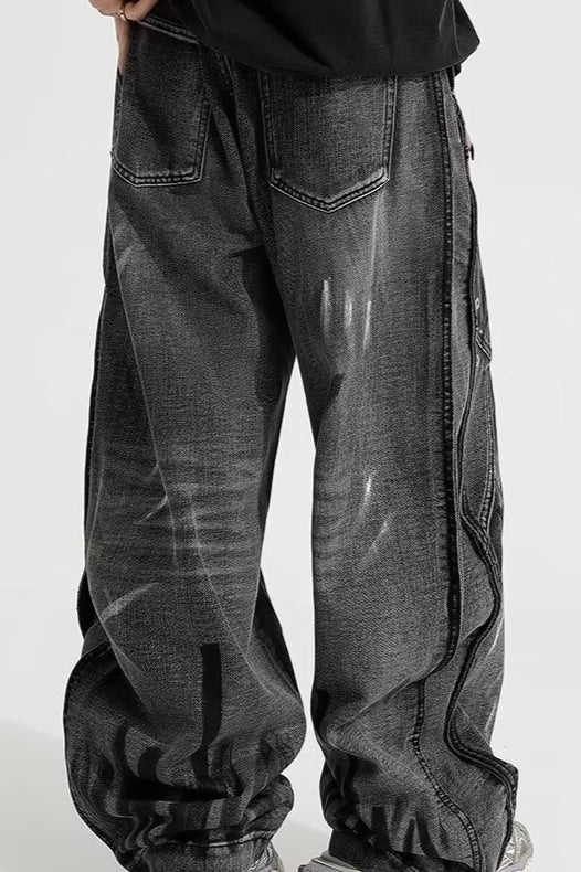 High Waist Loose Fit Graffiti Jeans