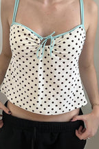 Polka Dot Bow Tie Cutout Cami Crop Top