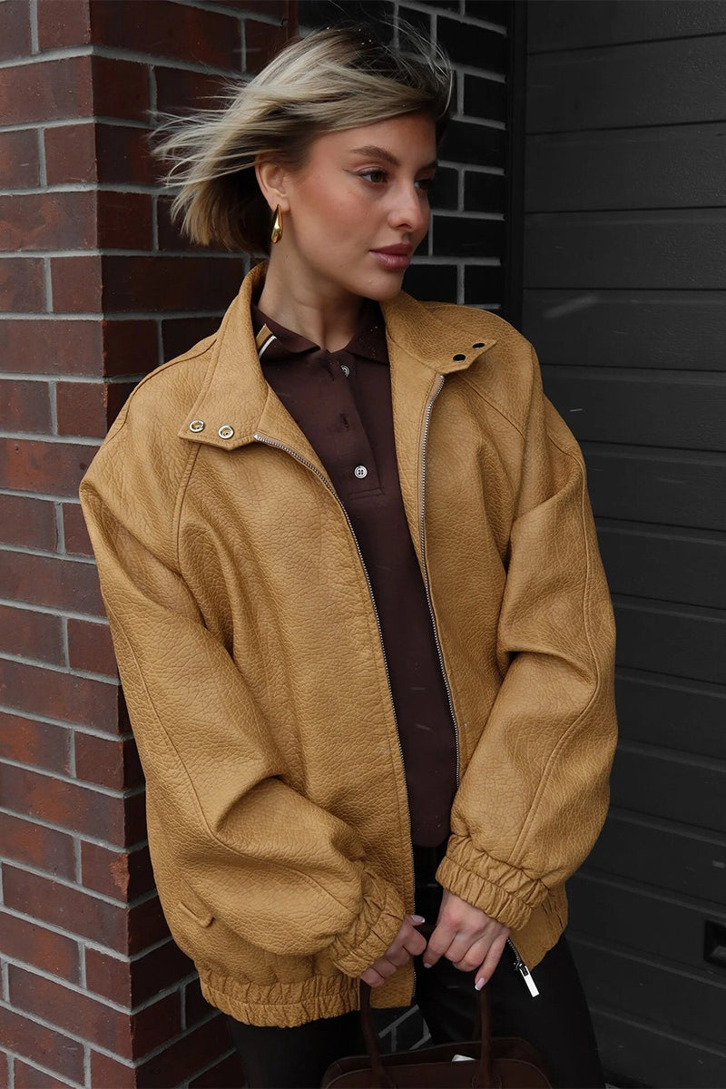 Vintage Stand Collar PU Leather Jacket