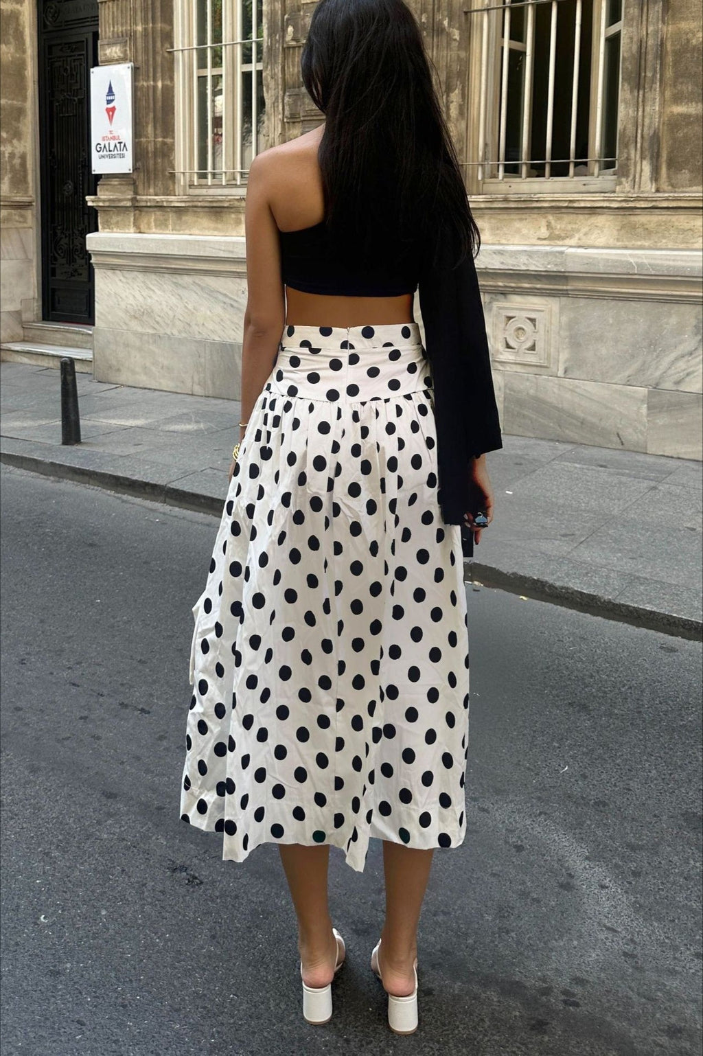Polka Dot High Waist A-Line Skirt