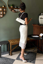 Satin Lace Trim Midi Skirt