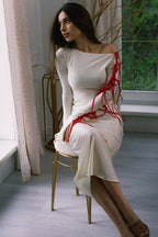 Sexy Off-Shoulder Flared Sleeve Lace-Up Split Bodycon Maxi Dress