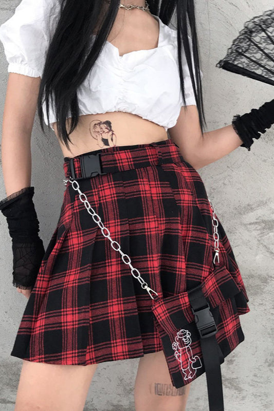 Colorblock Plaid A-Line Skirt