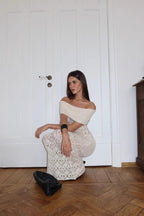 Waisted Knit Off Shoulder Bodycon Boho Dress