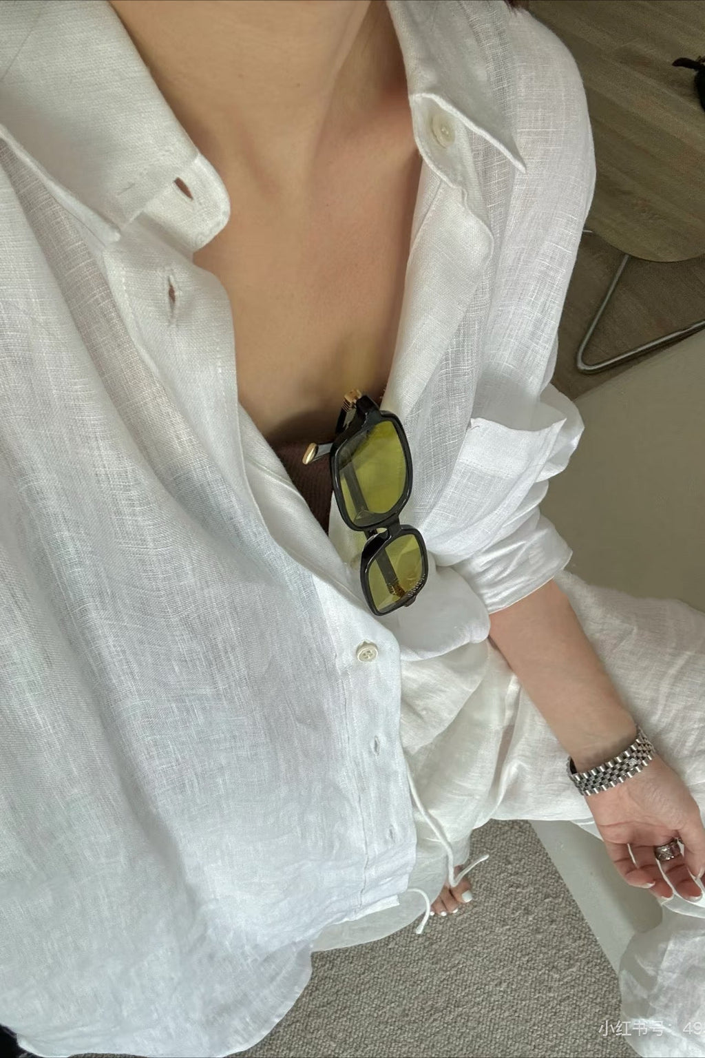 Linen Loose Fit Long Sleeve Blouse