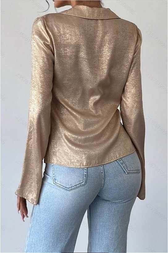 Vintage Long Sleeve V Neck Blouse