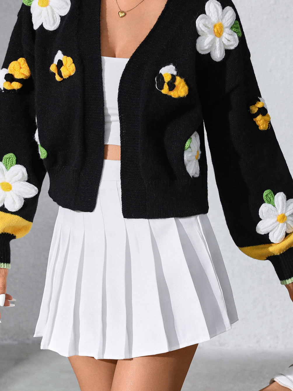 Hand-Embroidered Flower Knit Cardigan