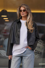 Black Cropped Street Moto Coat
