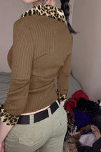 Leopard V Neck Knit Blouse