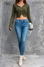 Hooded Cropped Buttoned Knit Cardigan