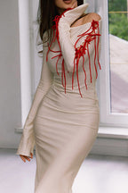 Sexy Off-Shoulder Flared Sleeve Lace-Up Split Bodycon Maxi Dress