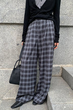 Draped Plaid High Waist Wide Leg Pants