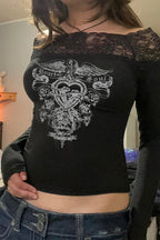 Lace Trim Off Shoulder T-shirt