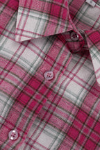 Pink Plaid Loose Fit Button-Up Blouse