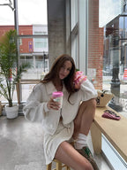 Folded Collar, Long Sleeve Sweater  Cardigan