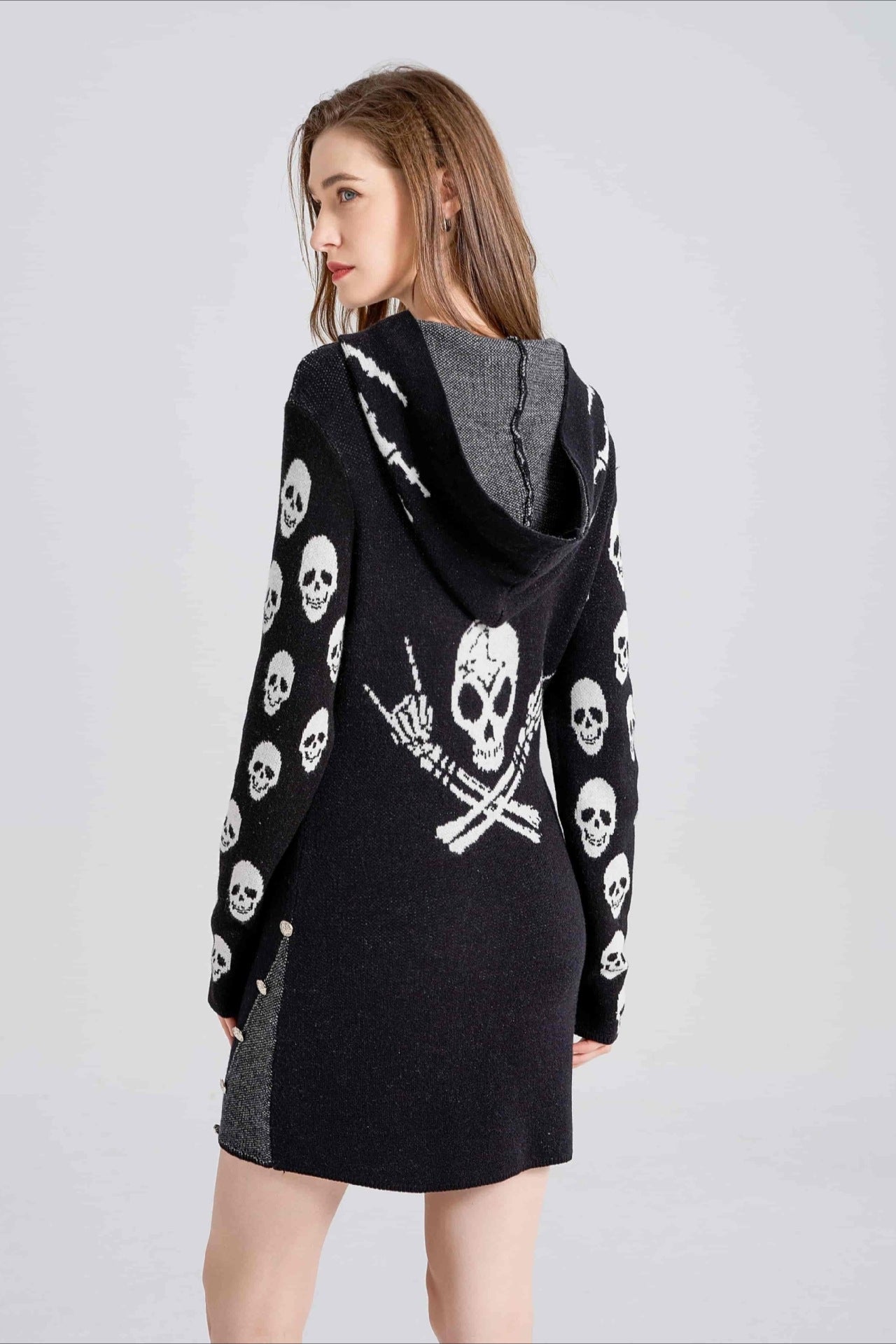 Gothic Skull Hooded Knit Sweater