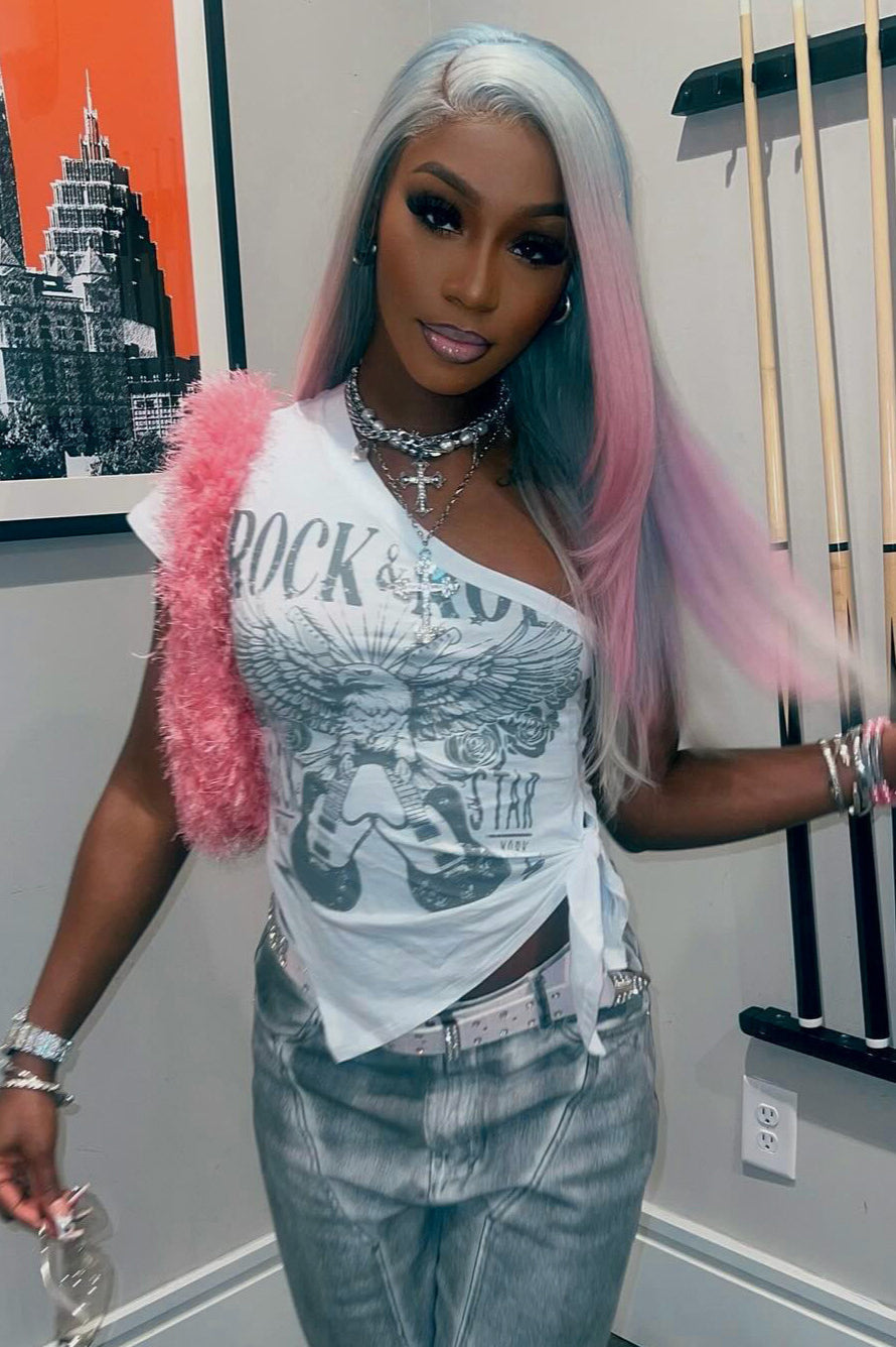 One Shoulder Tie Strap T-Shirt