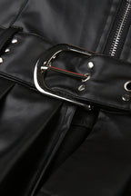 Rivet Belt Slit PU Mini Skirt